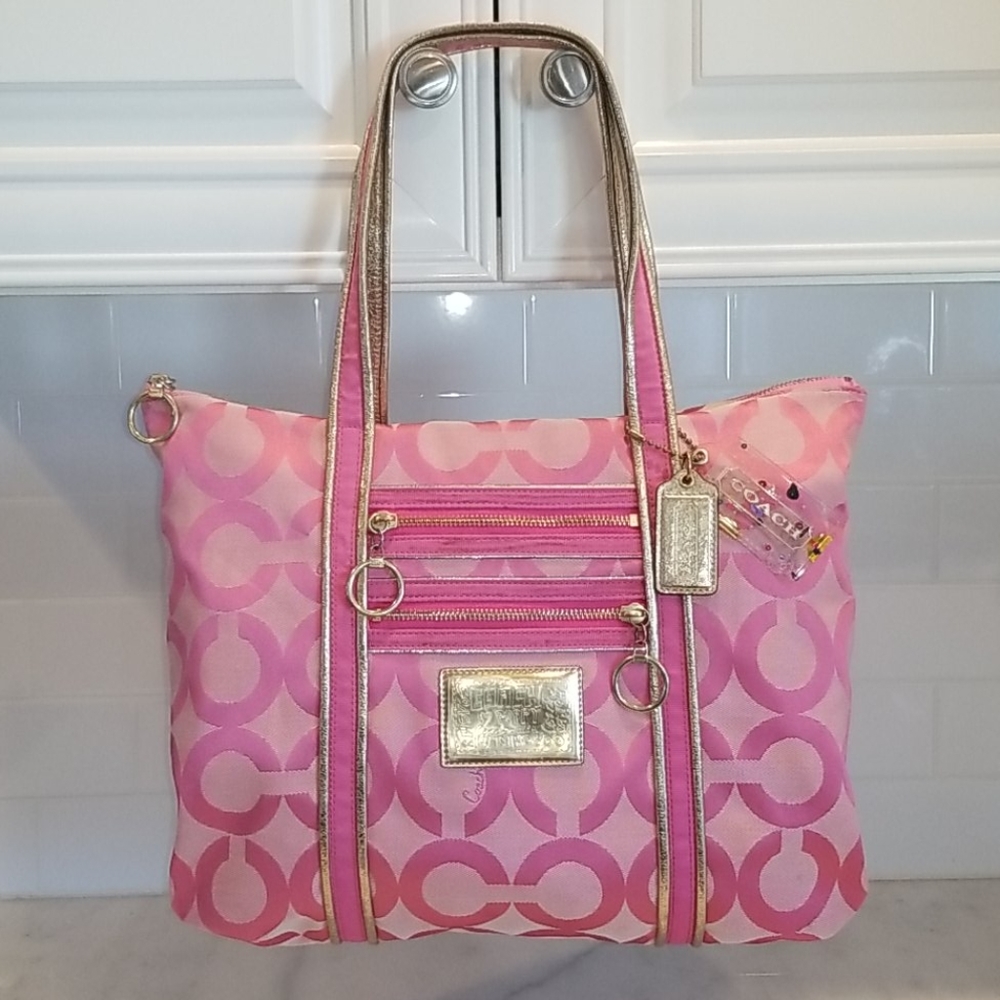 Coach HTF Poppy Signature OpArt Large Glam Tote